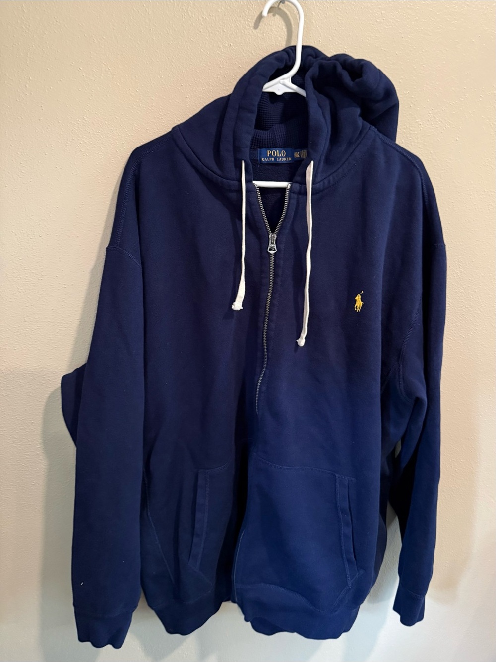 Ralph Lauren Navy Zip-Up Hoodie with Yellow Polo Pony
